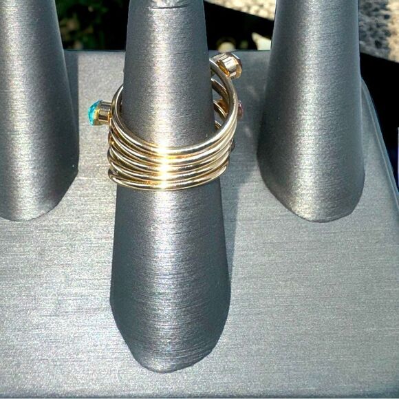 Fancy Cocktail Ring l Multi-Faceted  Gold Band l Size 6 l New - Picture 4 of 14